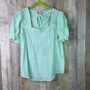 Mine Size Large Light Green Clip Dot(Tan) Short Puff Stretch Sleeves Back Tie